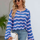 Round Neck Openwork Flare Sleeve Knit Top