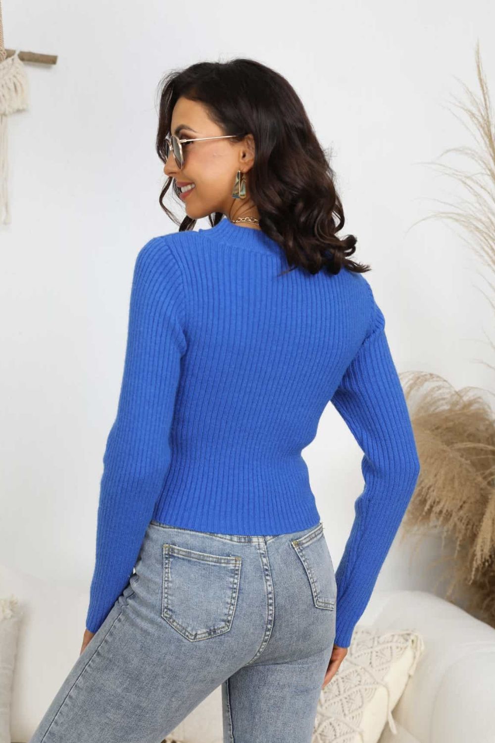 Ribbed Crisscross Cutout Knit Pullover