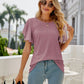Eyelet Flutter Sleeve Round Neck Top