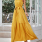 Belted Grecian Neck Tiered Maxi Dress
