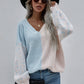 Leopard Color Block V-Neck Tunic Pullover Sweater