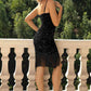 Spaghetti Strap Fringe Trim Dress