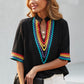 Embroidered Deep V Neck Chiffon Top