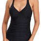 Ruched Crisscross V-Neck One-Piece Swimsuit