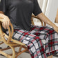 Plus Size V-Neck Tee Shirt and Plaid Pants Lounge Set
