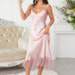 Spaghetti Strap V-Neck Ruffle Hem Satin Night Dress