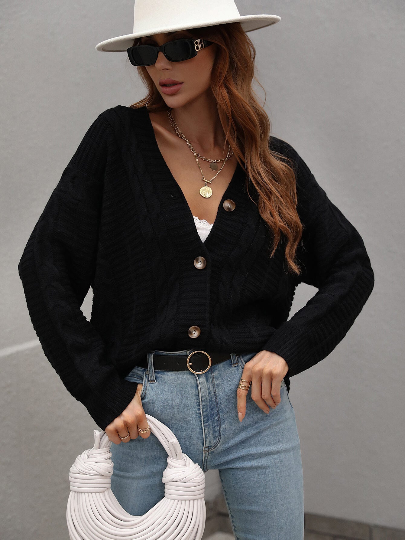Cable-Knit Button Front Cardigan