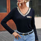 Sequin Contrast Long Sleeve T-Shirt