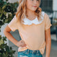 Girls Contrast Peter Pan Collar Short Sleeve Top