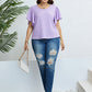 Textured Round Neck Flutter Sleeve Blouse