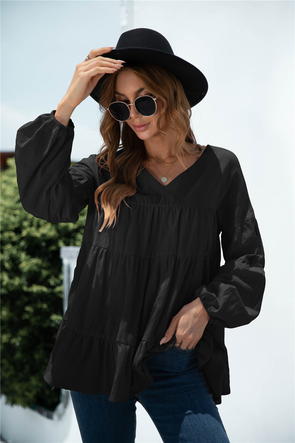 Balloon Sleeve Smock Top