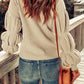 High Neck Bubble Sleeve Rib-Knit Sweater