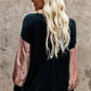 Contrast Sequin V-Neck Drop Shoulder Top