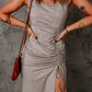 Drawstring Ruched Sleeveless Split Dress