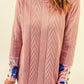Floral Button Detail Lace Trim Spliced Knit Top