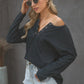 Grommet Long Sleeve V-Neck Top