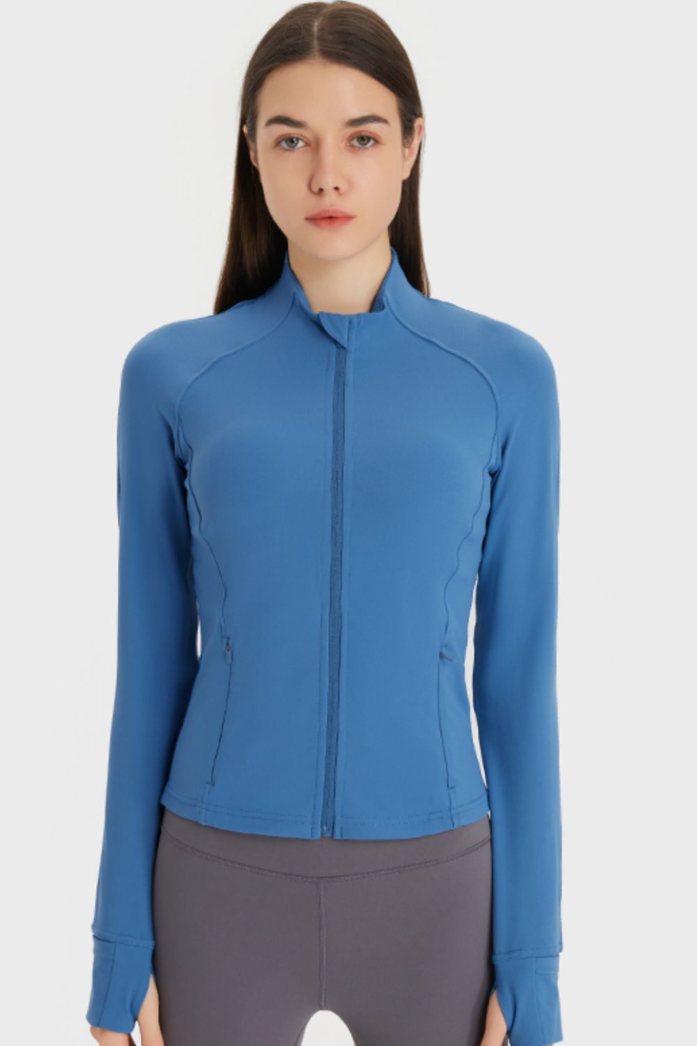 Zip Up Thumbhole Sleeve Sports Jacket with Pockets