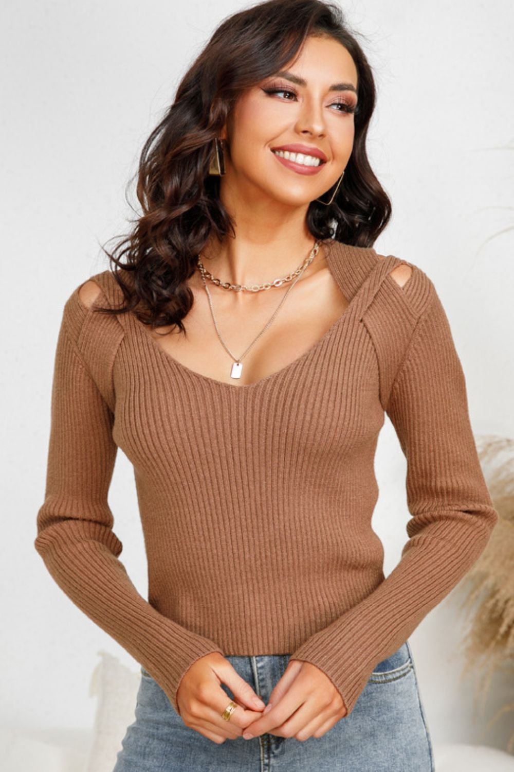 Crisscross Detail Cutout Knit Top