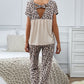 Leopard Splicing Short Sleeve Two Pieces Loungewear
