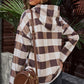 Plaid Drawstring Hem Zip Up Hooded Jacket