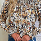 Printed Mock Neck Ruffle Shoulder Top