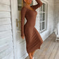 Ribbed V-Neck Midi Sweater Dress