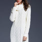 Full Size Mixed Knit Cowl Neck Dropped Shoulder Sweater Dress