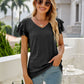 Eyelet Layered Flutter Sleeve V-Neck Top