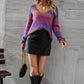 Multicolored Rib-Knit V-Neck Knit Pullover