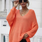 Rib-Knit Drop Shoulder V-Neck Pullover Sweater