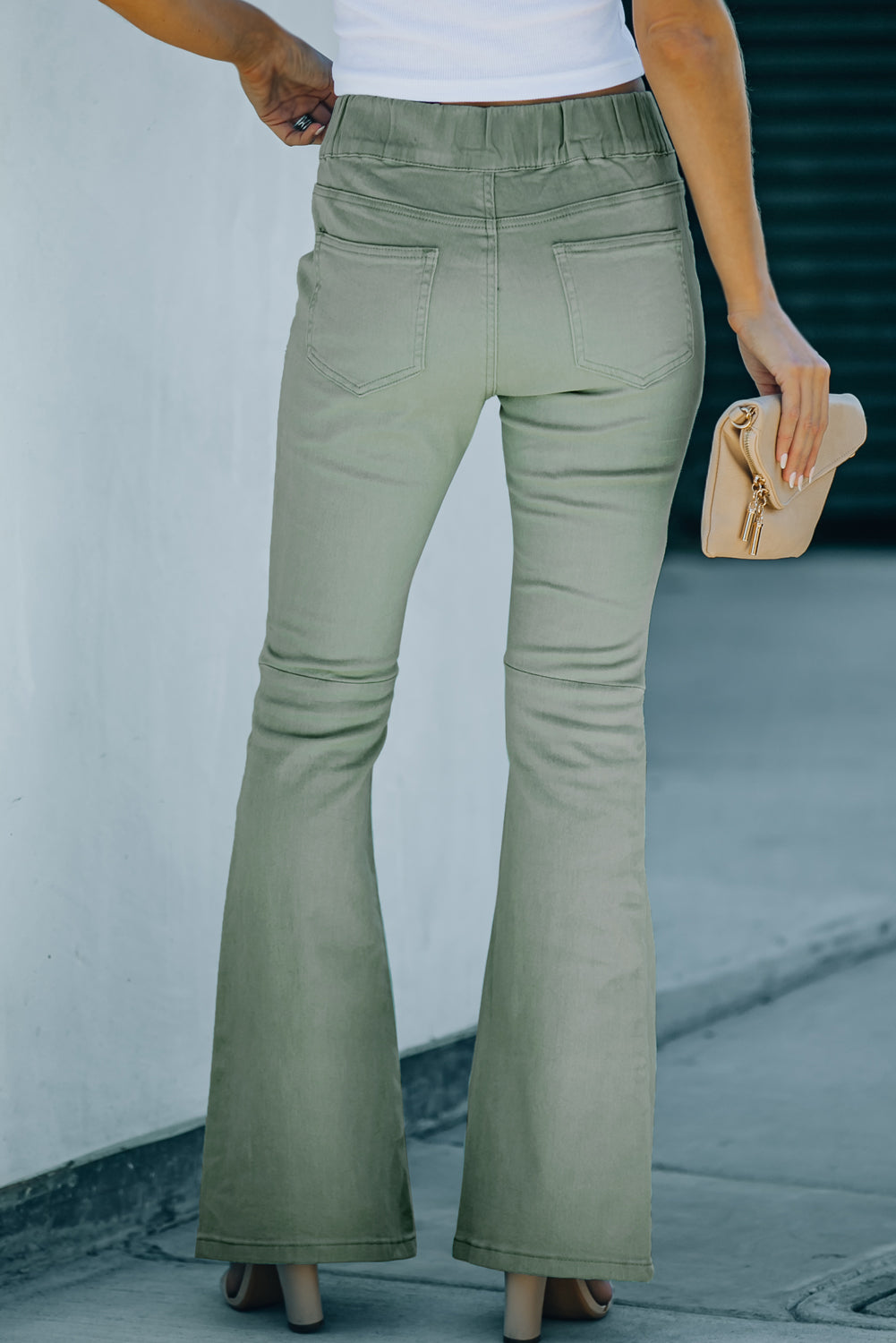 Seam Detail Elastic Waist Flare Pants