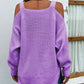 Rib-Knit Slit Cold-Shouder Sweater