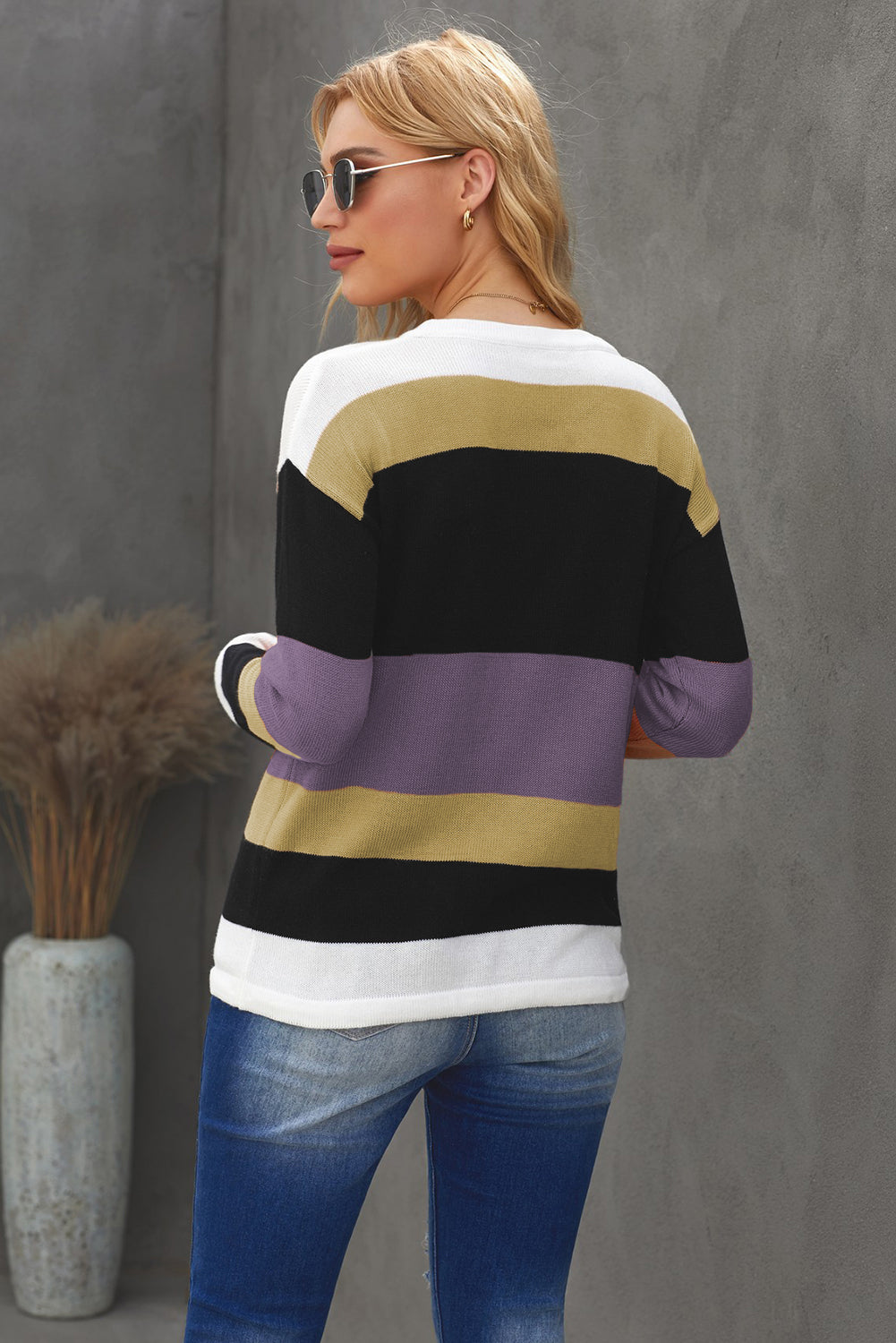 Color Block Drawstring Knit Top