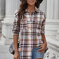 Plaid Curved Hem Dropped Shoulder Longline Shirt Jacket