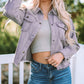 Frayed Trim Snap Down Denim Jacket