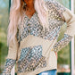 Leopard Color Block Buttoned Drawstring Detail Hoodie