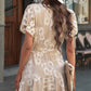 Floral Lace Pompom Detail Tie-Waist Flutter Sleeve Dress
