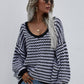 Striped Drop Shoulder V-Neck Pullover Sweater