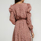 Leopard Belted Puff Sleeve V-Neck Dress