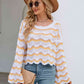 Round Neck Openwork Flare Sleeve Knit Top