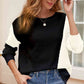 Contrast Round Neck Long Sleeve Knit Top