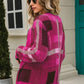 Striped Button-Front Fuzzy Cardigan