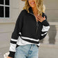 Two-Tone Long Sleeve Zip-Up Knit Top