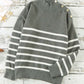 Striped Button Detail Mock Neck Sweater