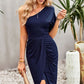 Ruched One-Shoulder Tulip Hem Dress