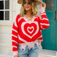 Heart Pattern Distressed Sweater