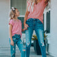 Women Buttoned Roll-Tab Sleeve Tee Shirt