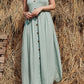 Decorative Button Ruffle Trim Smocked Maxi Dress