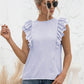 Ruffle Shoulder Tie-Back Crewneck Top