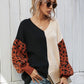 Leopard Color Block V-Neck Tunic Pullover Sweater